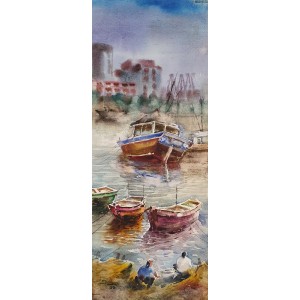 Farrukh Naseem, 11 x 30 Inch, Watercolor On Paper, Seascape Painting,AC-FN-107